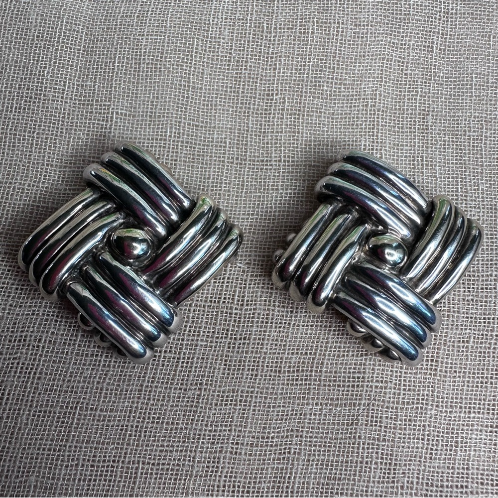 GW Modernist Electroform Puffy Large Vintage Sterling Clip Earrings Brutalist